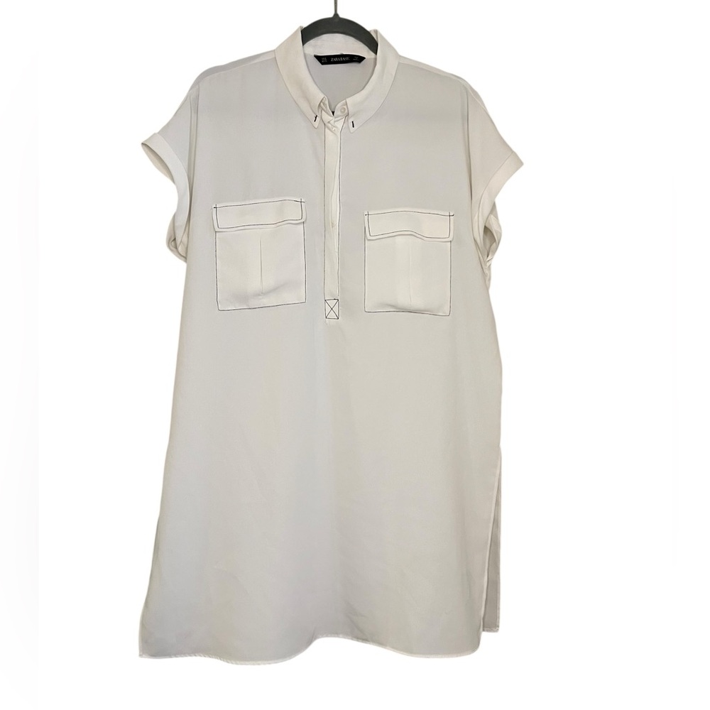 Zara • Basic Cream Collared Tunic Dress